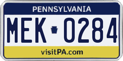 PA license plate MEK0284