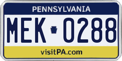 PA license plate MEK0288