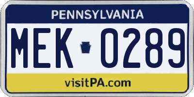 PA license plate MEK0289