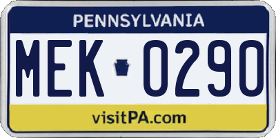 PA license plate MEK0290