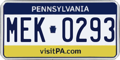 PA license plate MEK0293
