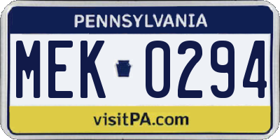 PA license plate MEK0294