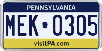 PA license plate MEK0305