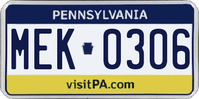 PA license plate MEK0306