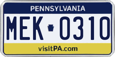 PA license plate MEK0310