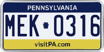 PA license plate MEK0316