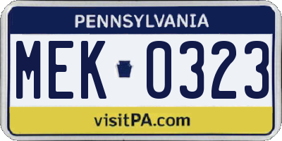 PA license plate MEK0323