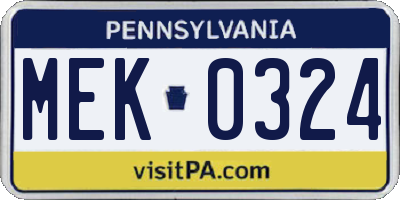 PA license plate MEK0324