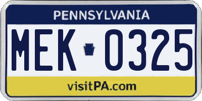 PA license plate MEK0325