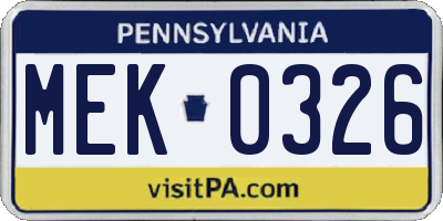 PA license plate MEK0326