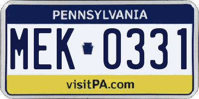 PA license plate MEK0331