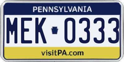 PA license plate MEK0333