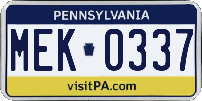 PA license plate MEK0337