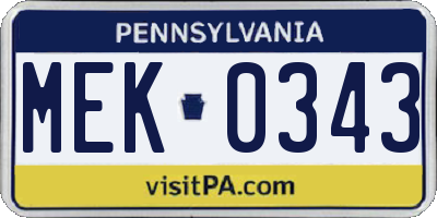 PA license plate MEK0343