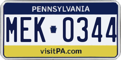 PA license plate MEK0344