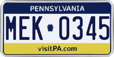 PA license plate MEK0345