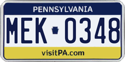 PA license plate MEK0348