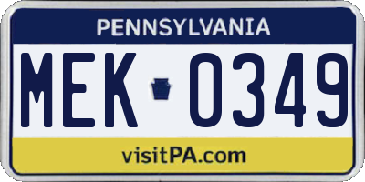 PA license plate MEK0349