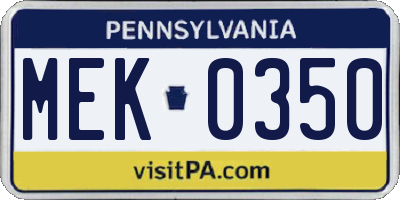 PA license plate MEK0350