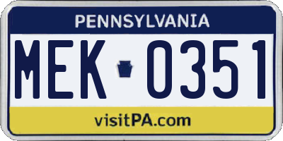 PA license plate MEK0351