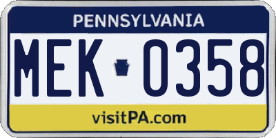 PA license plate MEK0358
