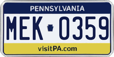 PA license plate MEK0359
