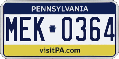 PA license plate MEK0364