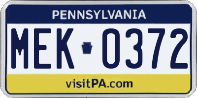 PA license plate MEK0372