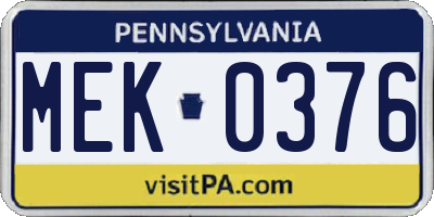 PA license plate MEK0376