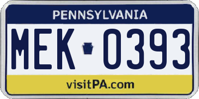PA license plate MEK0393