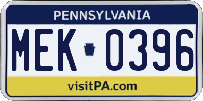 PA license plate MEK0396
