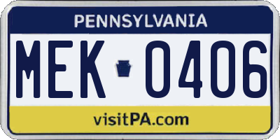 PA license plate MEK0406