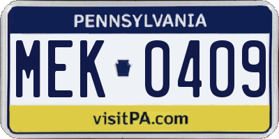 PA license plate MEK0409