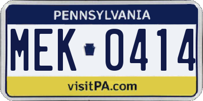 PA license plate MEK0414
