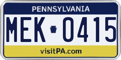 PA license plate MEK0415
