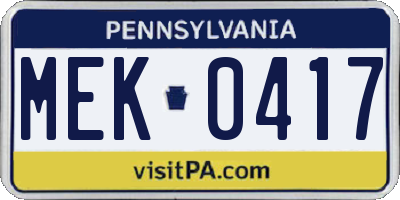 PA license plate MEK0417