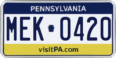 PA license plate MEK0420