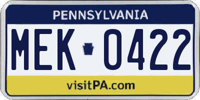 PA license plate MEK0422