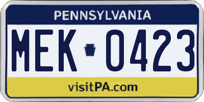 PA license plate MEK0423