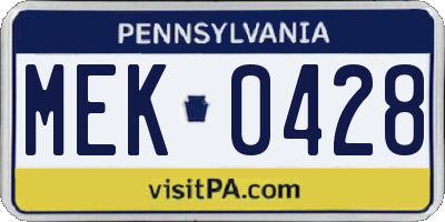 PA license plate MEK0428