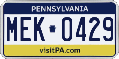 PA license plate MEK0429