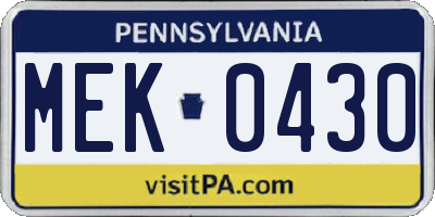PA license plate MEK0430
