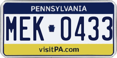 PA license plate MEK0433