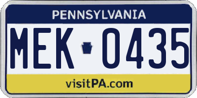 PA license plate MEK0435
