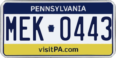 PA license plate MEK0443