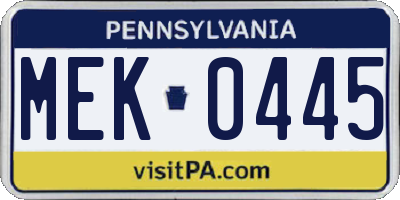 PA license plate MEK0445