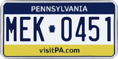 PA license plate MEK0451