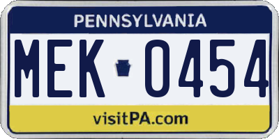 PA license plate MEK0454