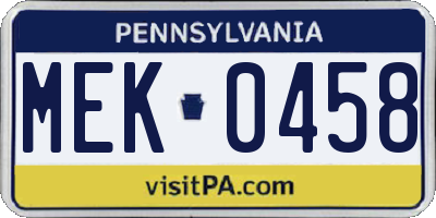 PA license plate MEK0458
