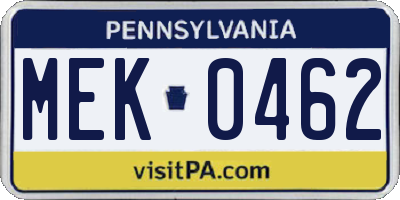 PA license plate MEK0462